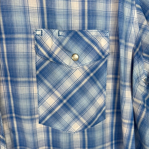 Wrangler Western Pearl Snap Shirt Men's 2XL Short Sleeve Blue White Plaid - Picture 3 of 8